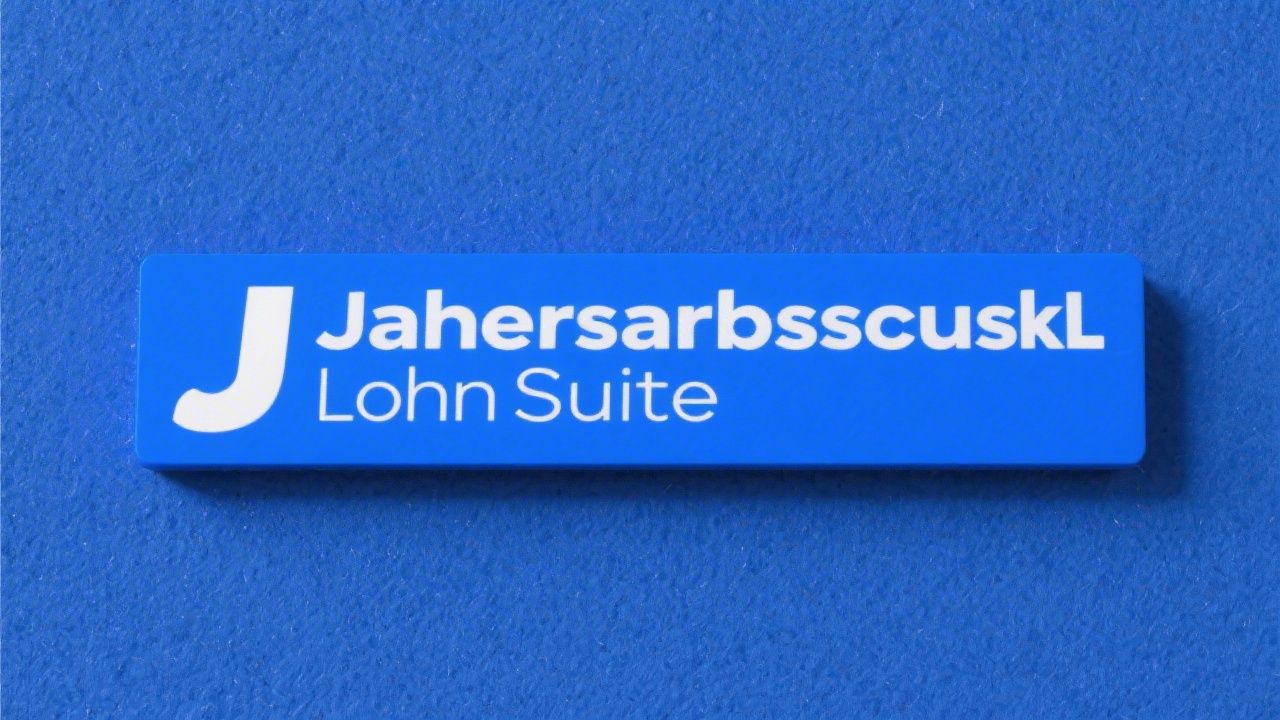 Minimalistic blue rectangular corporate logo featuring the words JahresabschlussLohn Suite in clean sans serif typography